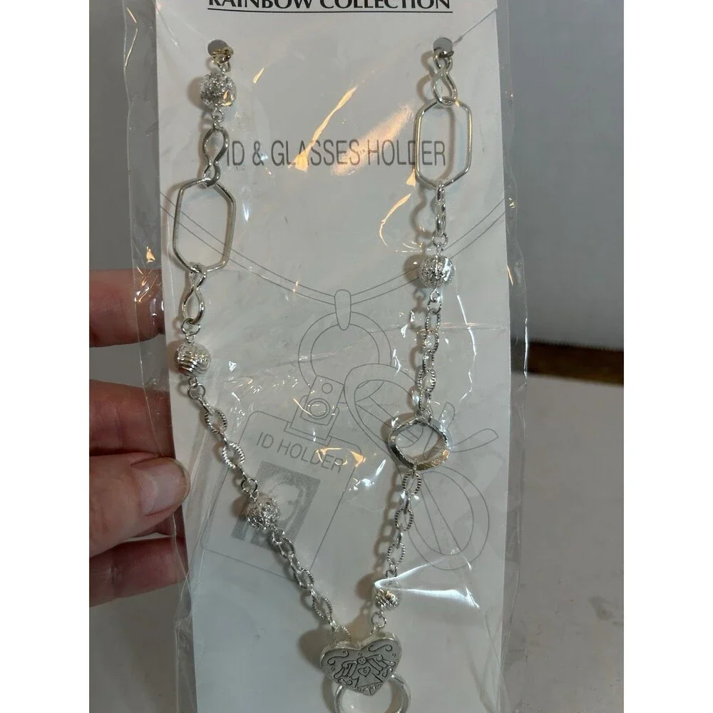 Angel Design ID Badge Holder Necklace Glasses Chain Silver Tone Lanyard 14” NIP